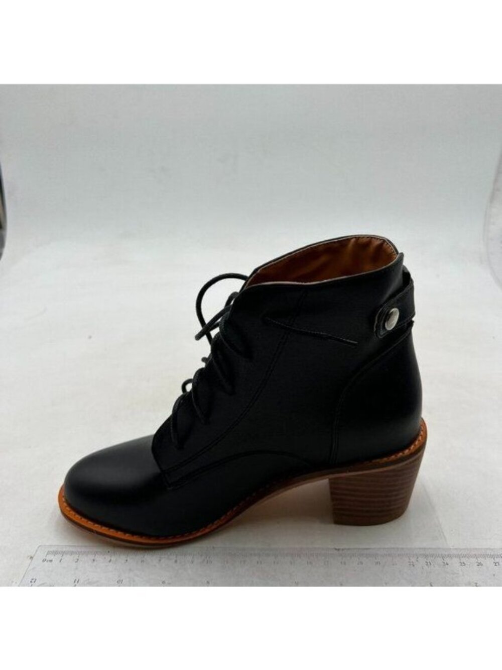 Women Casual Ankle Combat Boots Round Closed Toe Zippers Lace Up Booties Black